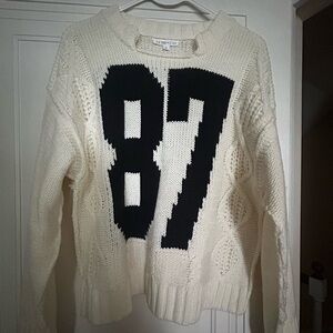 AMICCO Women's Cream Sweater with Black Number Design